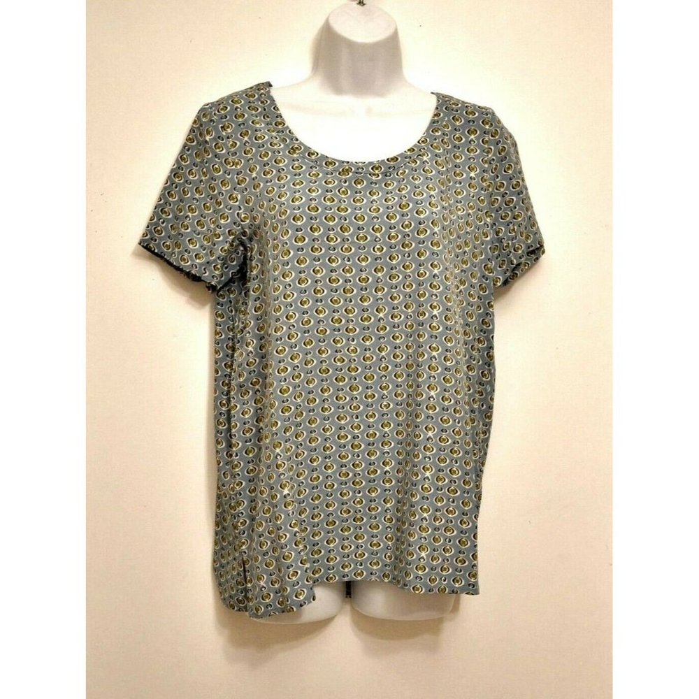 J Jill Top NEW Blue Geo Print XS Rayon Dressy Blouse Generous May Fit Larger S